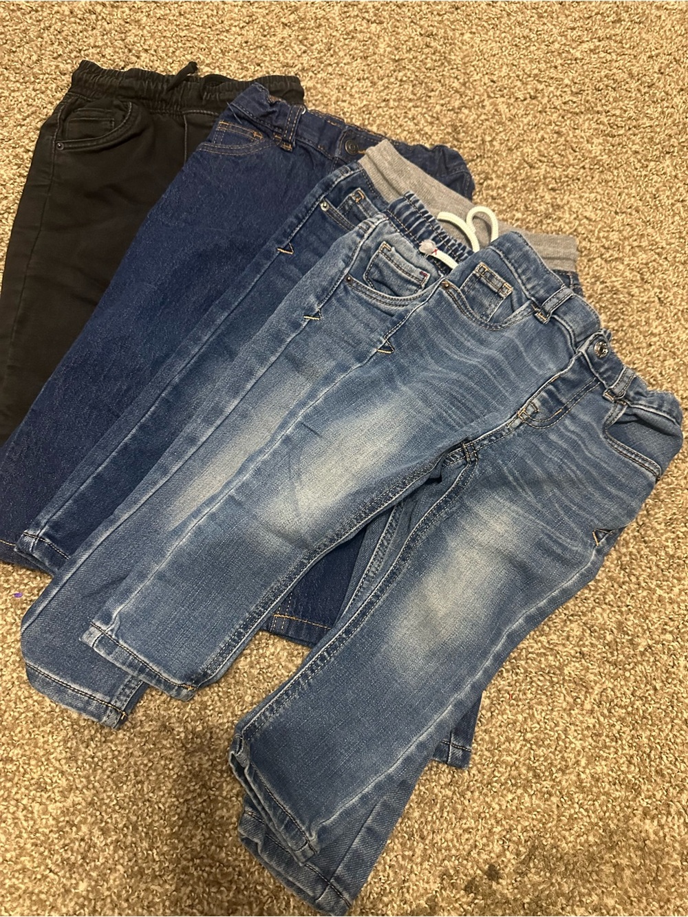 Kids Denim and Knit Waist Pants - Blue and Black
